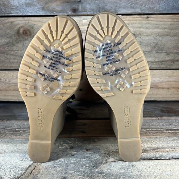 Lauren Ralph Lauren Steph Shearling-Trim Suede Bootie - Taupe - 7.5 - NWOB - Picture 9 of 10